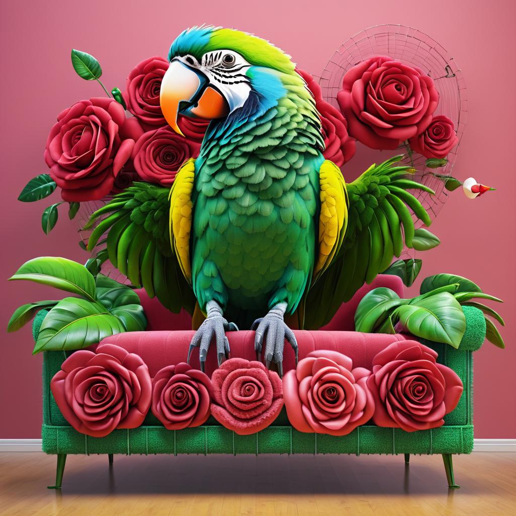 Charming Parrot Relaxing on Stylish Couch