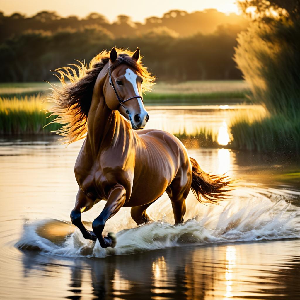 Majestic Horse Galloping at Golden Hour