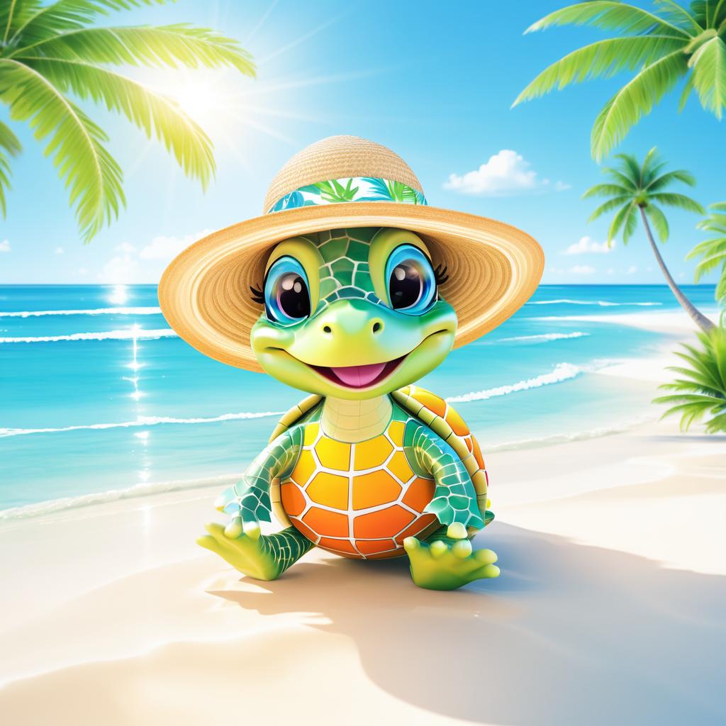 Whimsical Turtle at a Sunny Beach