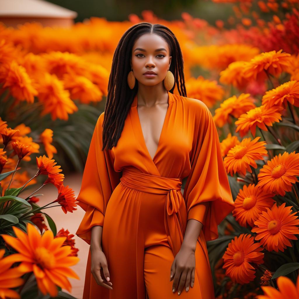 Serene Model Among Vibrant Floral Background