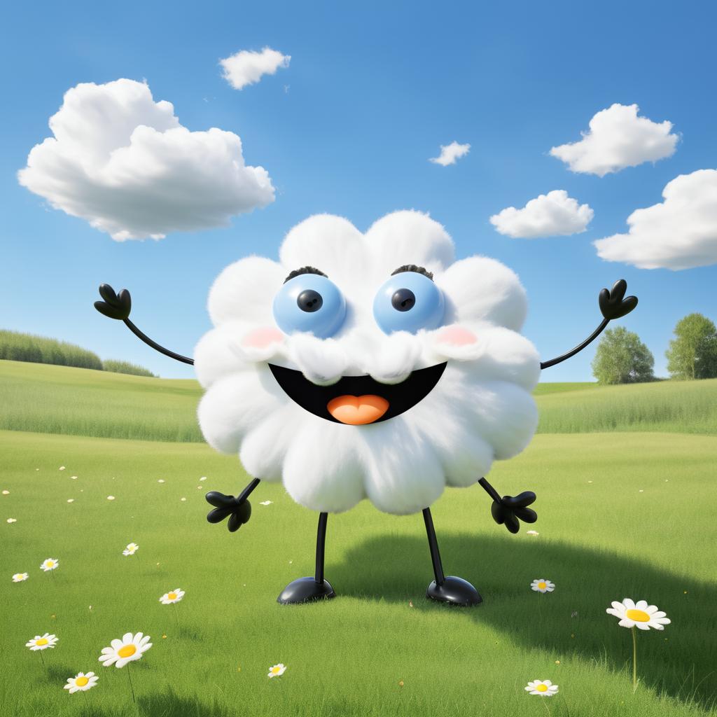 Whimsical Cloud Character in Meadow