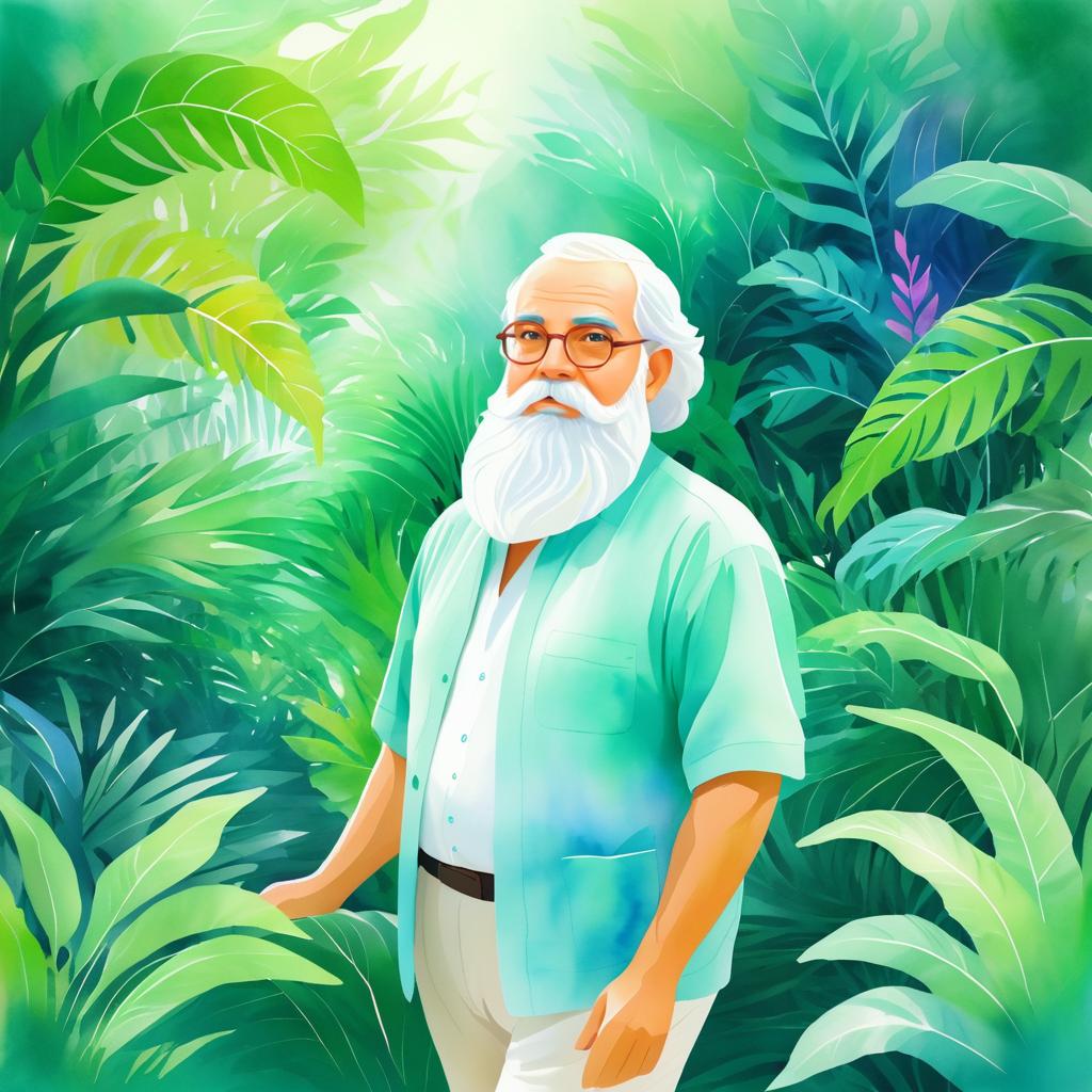 Dreamy Elderly Man in Lush Foliage