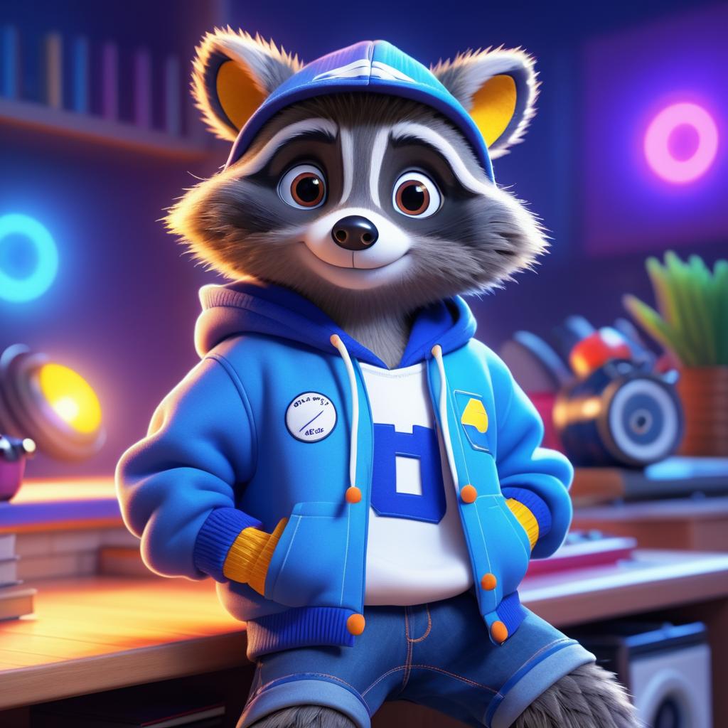 Playful Raccoon in Stylish High School Outfit