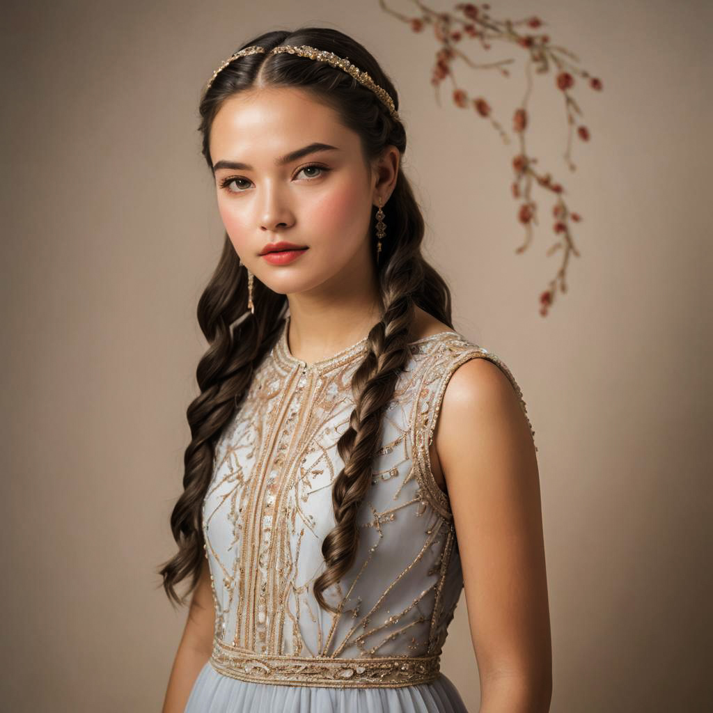 Shy Teenage Girl in Elegant Dress