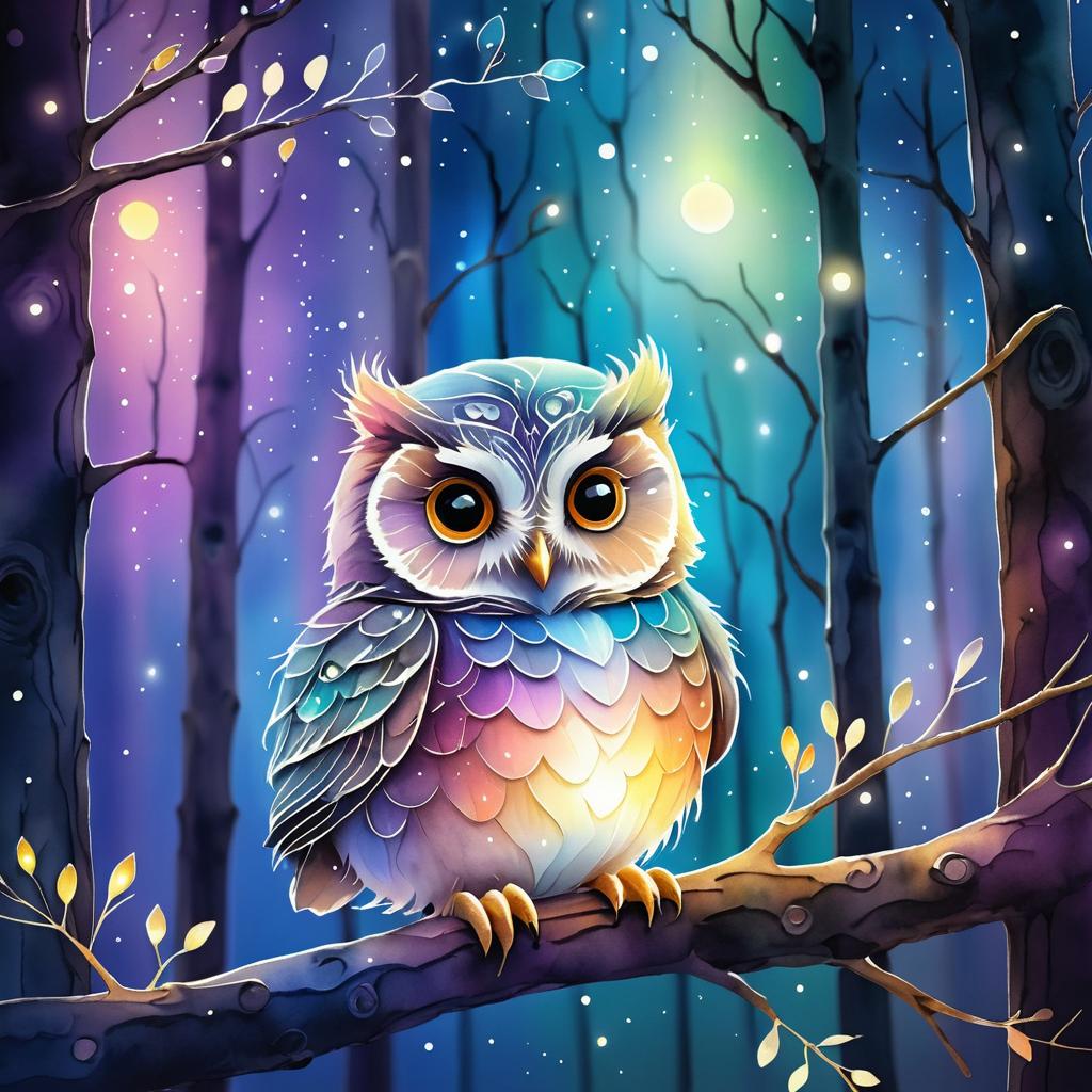 Mystical Baby Owl in Twilight Forest