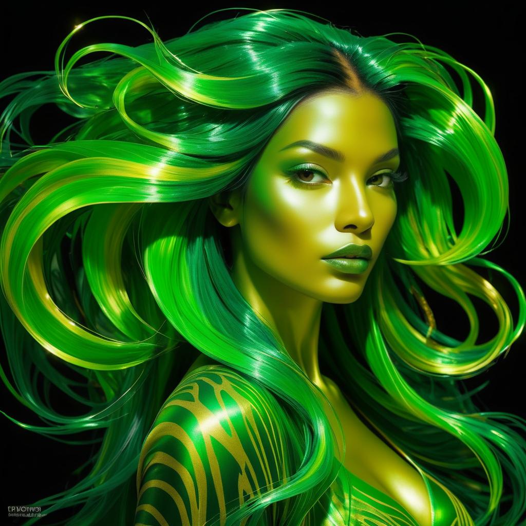 Surreal Woman with Green and Gold Skin