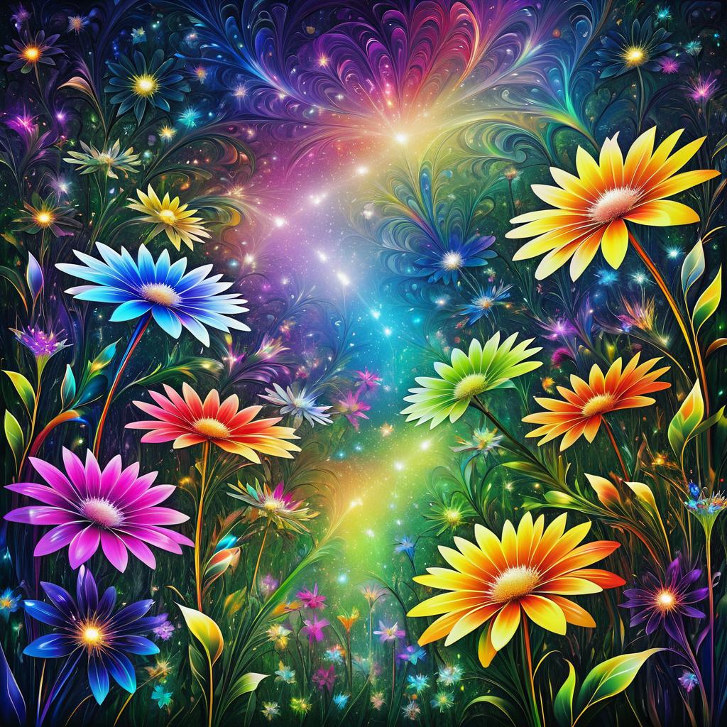 Whimsical Rainbow Fractal Flower Glade