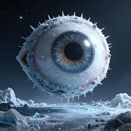 Cyberpunk Surreal Eye Over Icy Landscape