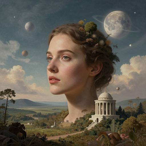 Surreal Woman Face in Fantasy Landscape