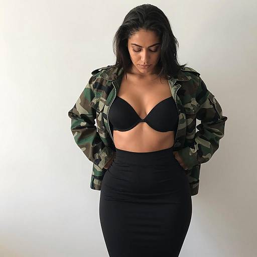 Curvy Woman in Camouflage Fashion