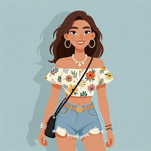 Bohemian Woman in Floral Cropped Blouse