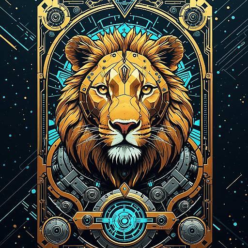 Cyberpunk Lion Tarot Card