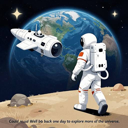 Astronaut Walking to Spaceship with Earth