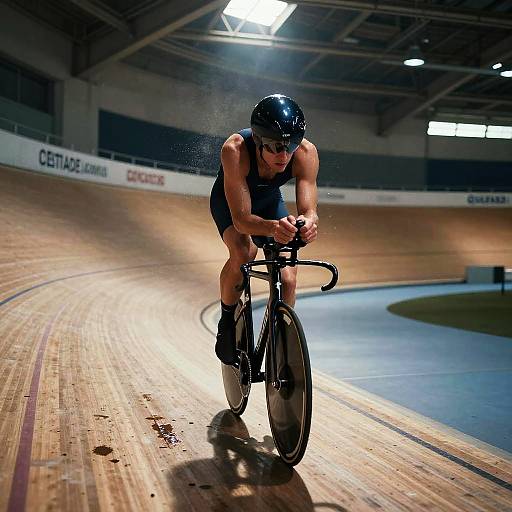Sprint Cyclist Training in Velodrome