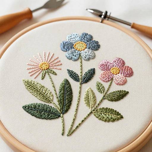 Botanical Embroidery with Pastel Palette
