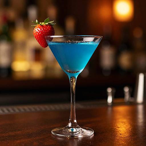 Vibrant Blue Martini with Strawberry