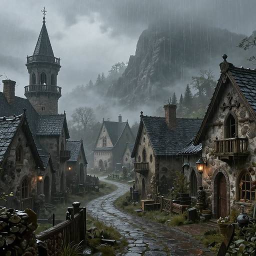 Epic Fantasy Medieval Village Scene