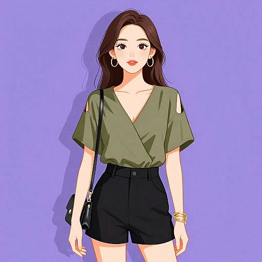 Chic Woman in Olive Green Blouse