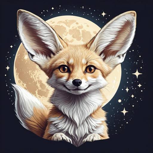 Semi-Cartoonish Fennec Fox with Moon