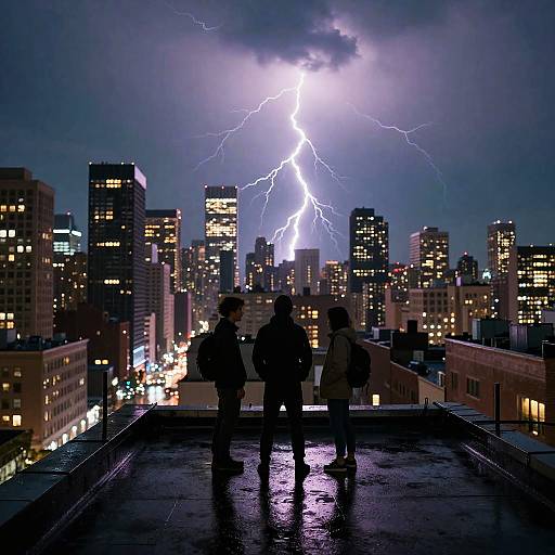 Rainy Rooftop Cityscape at Twilight