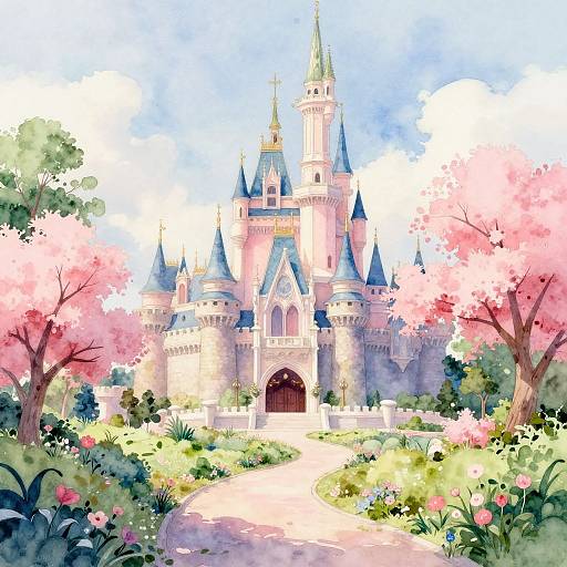 Mystical Fantasy Castle Watercolor