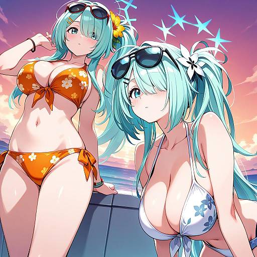 Illustration of Hiyori (swimsuit) (blue archive), blue archive in the style of Super zombie