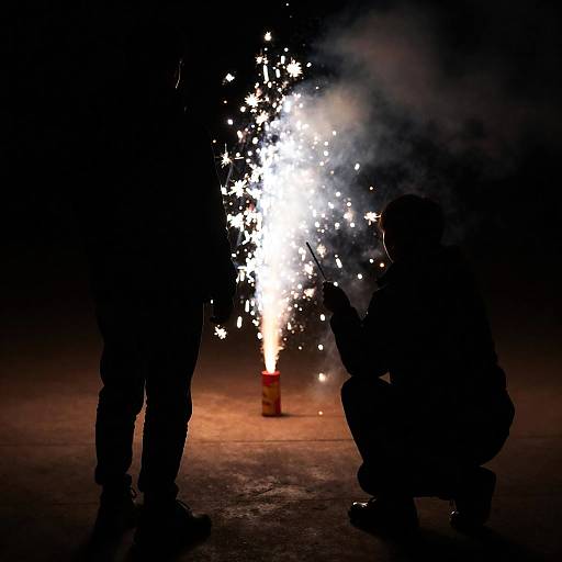Silhouetted Figures with Sparklers at Night