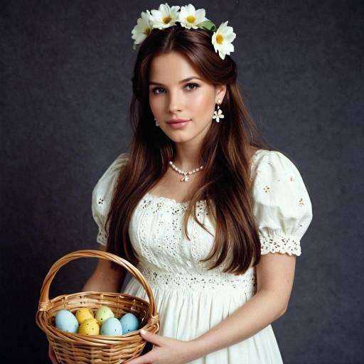Young Woman in White Dress Holding Easter Basket
