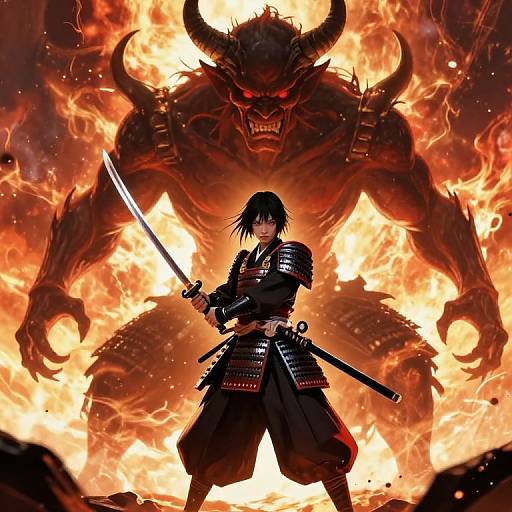 Samurai Girl Facing Demon