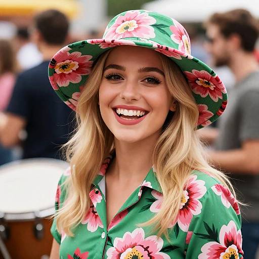 Cheerful Blonde in Floral Hat