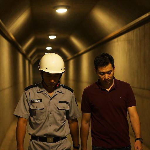 Two Men in a Dim Yellow Tunnel