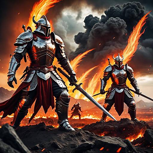 Epic Fantasy Battle with Fiery Warriors