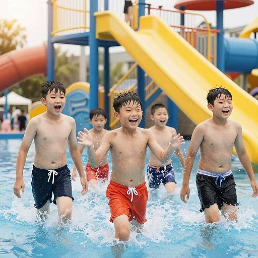 Boys Enjoying Water Park Fun