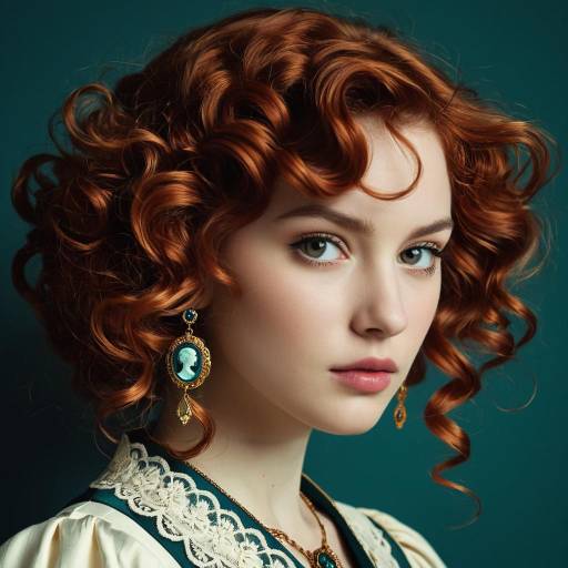 Poised Woman with Auburn Curls and Cameo Earrings