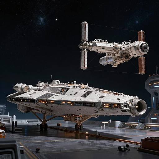 Massive Starship Docked in Spaceport