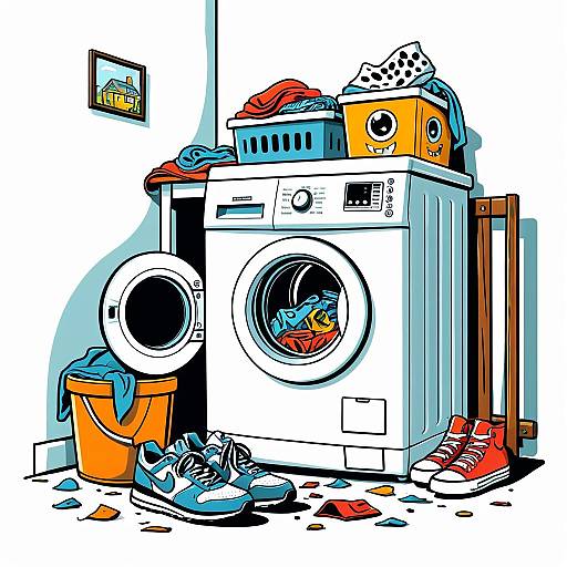 Playful Washing Machine Cartoon