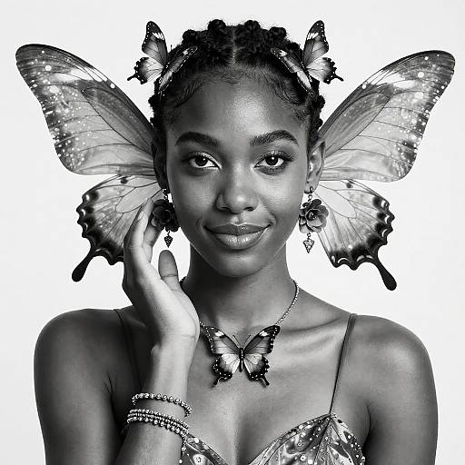 Monochrome Dark-Skinned Fairy Portrait