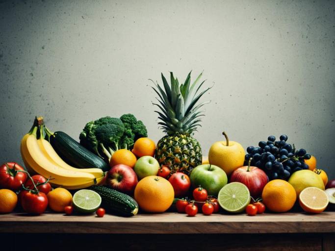 Colorful Fruits and Veggies Background Wallpaper