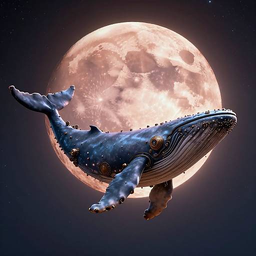 Steampunk Whale Ascending Under Copper Moon