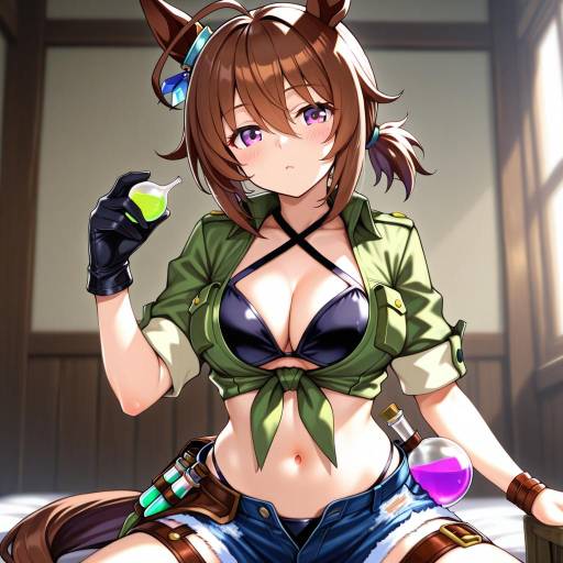 Illustration of Agnes tachyon (lunatic lab) (umamusume), umamusume in the style of Momisan