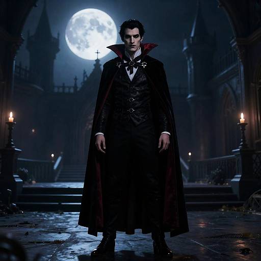 Mysterious Vampire Lord in Gothic Courtyard