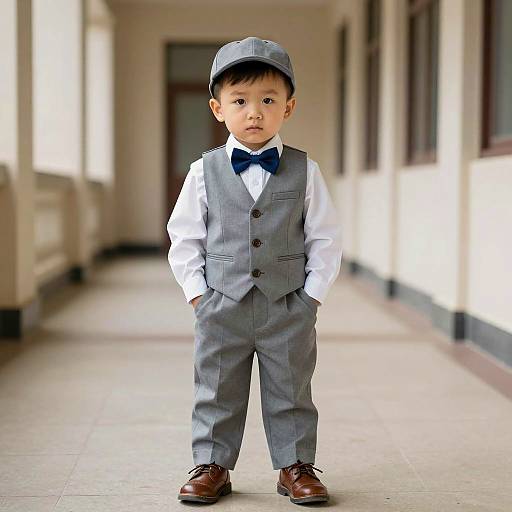 Charming Schoolboy Outfit in Classic Hallway
