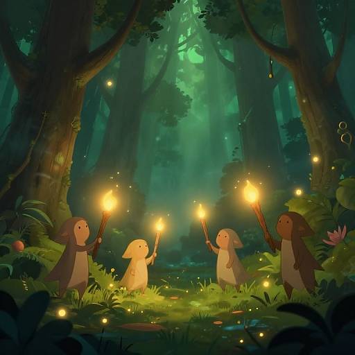 Enchanted Forest Spirits with Glowing Sticks