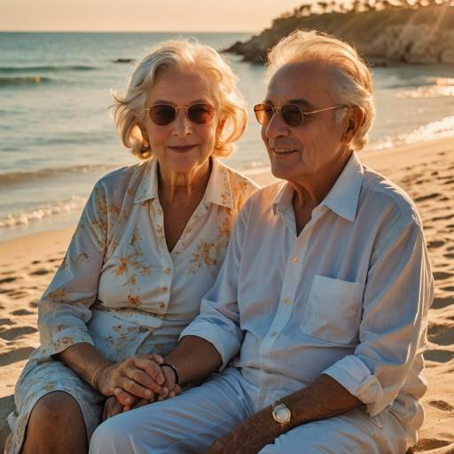 Radiant Elderly Couple at Beach Sunset Radiant Elderly Couple at Beach Sunset