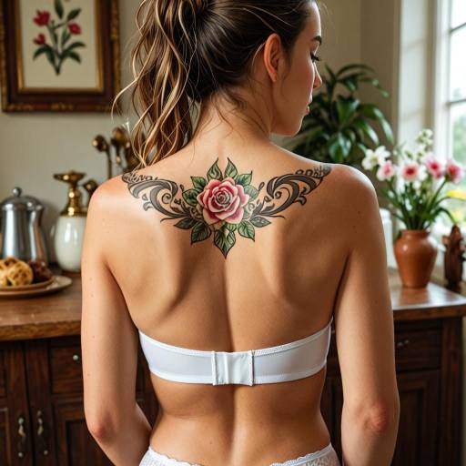 Woman with Floral Tattoo on Back