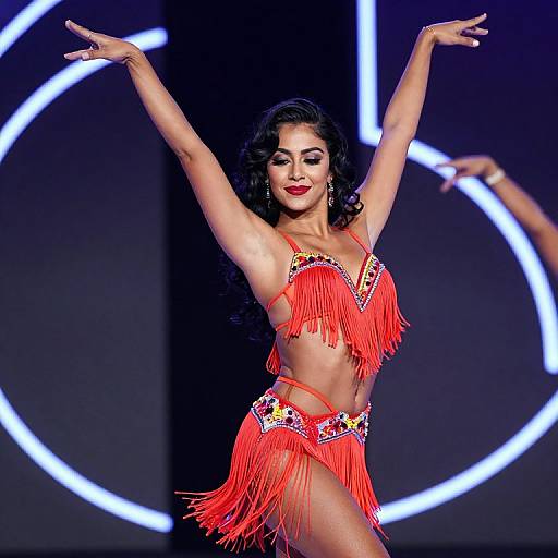 Vibrant Latina Dancer in Neon Stage