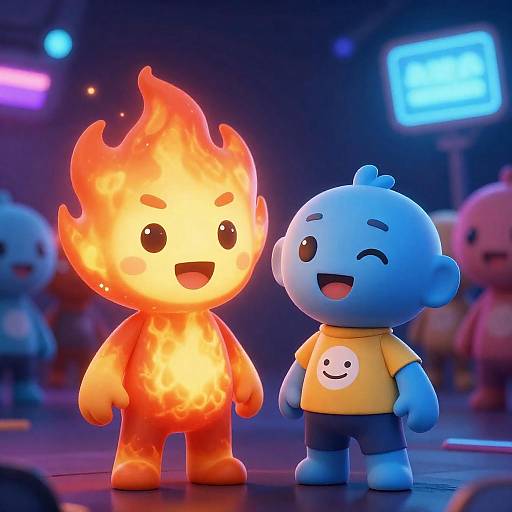 Flame-Headed Hero and Blue Smiley Duo