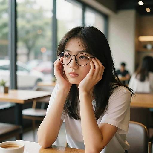 Asian Girl in Cozy Modern Cafe