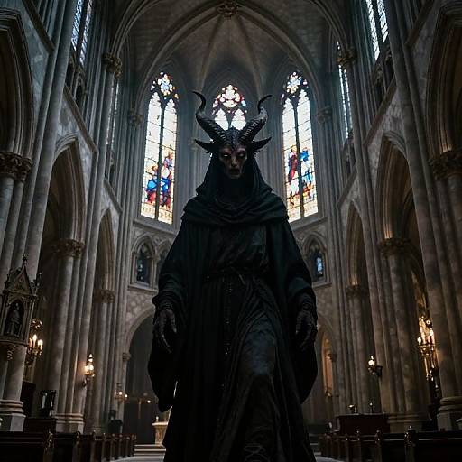 Eerie Horned Creature in Gothic Cathedral