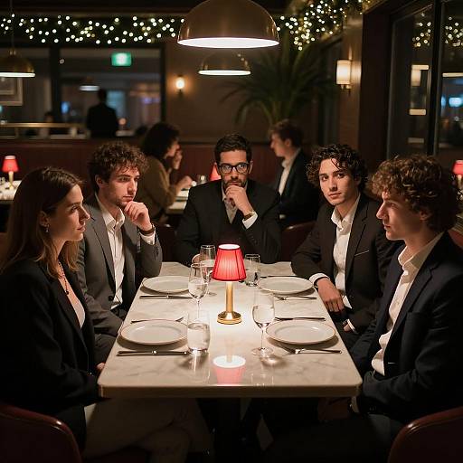 Dining Table Scene with Six Characters
